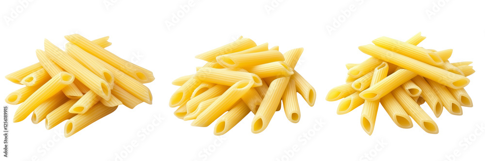 Set of A single piece of penne pasta placed upright against a pure white backdrop on transparent png background. Ai generated Set of A single piece of penne pasta placed upright against a pure white backdrop on transparent png background. Ai generated
