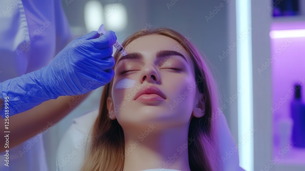 Fototapeta premium Woman Receiving Facial Cosmetic Injection Treatment