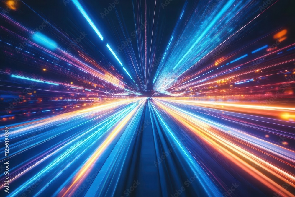 high-speed light trails forming abstract geometric patterns in neon blue and yellow, motion blur and bokeh effects high-speed light trails forming abstract geometric patterns in neon blue and yellow, motion blur and bokeh effects