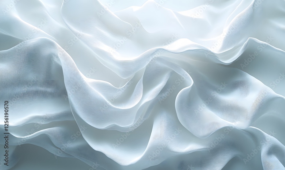 Fototapeta premium Delicate Light White Fabric Abstract Background with Wavy and Flowing Texture