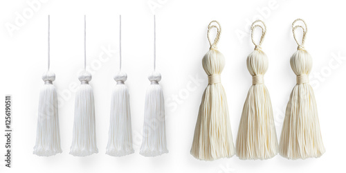 Three White Tassels Isolated on a Transparent Background
