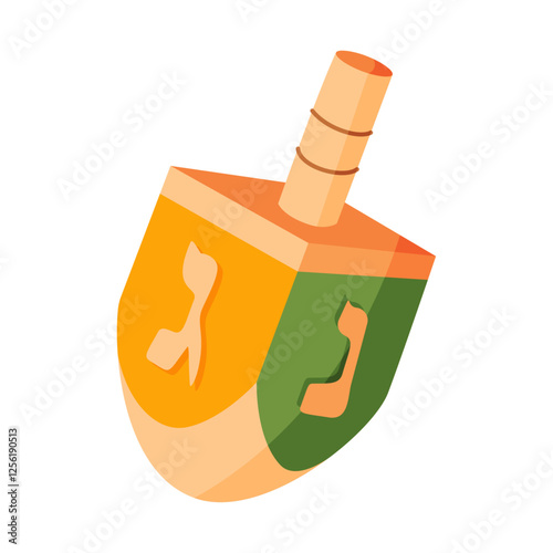 Hanukkah dreidel Hand drawn trendy flat style isolated icon. Traditional Jewish holiday wooden toy with symbolic letters on four sides, spinning game. Vector illustration