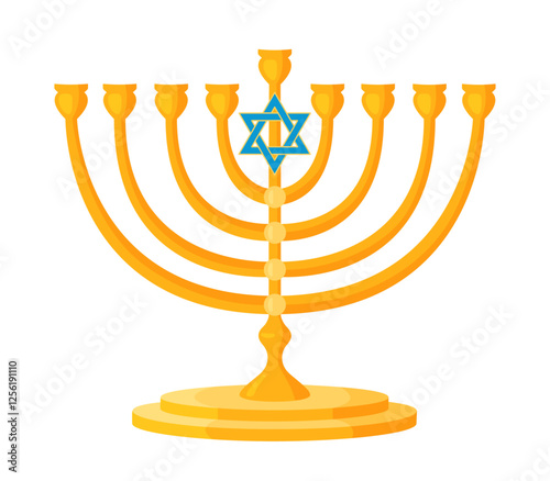 Menorah without candles. Hand drawn trendy flat style isolated icon Jewish holiday of Hanukkah traditional nine branched candelabrum. Happy Hanukkah Vector illustration