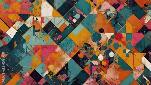 Personalized AI-created abstract art wallpaper with vibrant colors, geometric patterns, and custom elements like initials or favorite themes for modern interiors.

