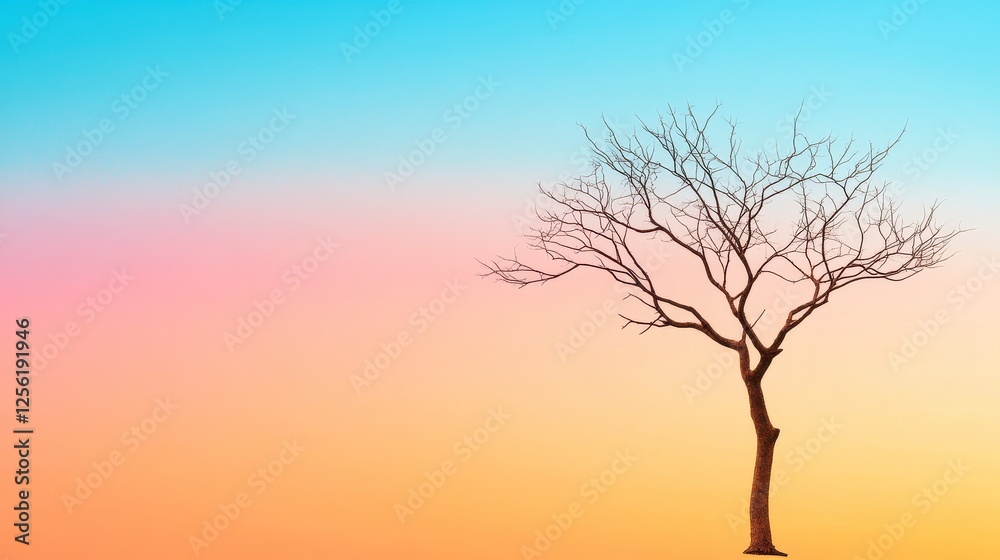 Solitary Tree Against a Vibrant Pastel Sunset Solitary Tree Against a Vibrant Pastel Sunset