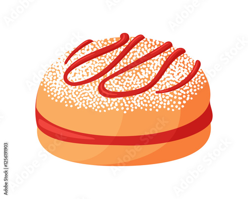 Sufganiya donut. Hand drawn trendy flat style isolated icon. Jewish traditional dessert Hanukkah. Israel during the holidays. Vector illustration