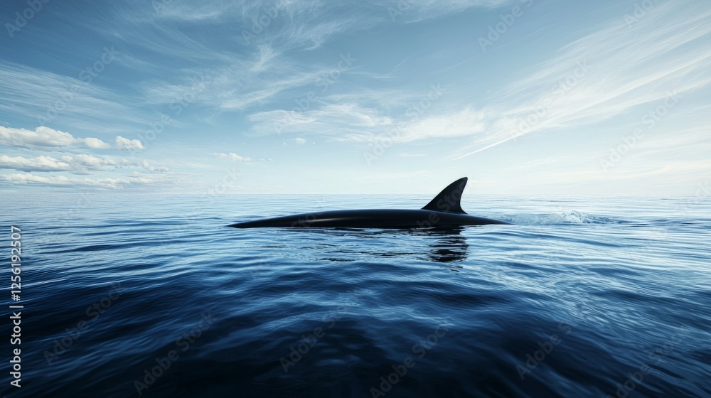 Fototapeta premium Majestic Shark Fin Breaking the Surface of Calm Ocean Waters