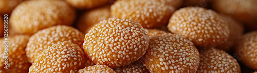 Sesame snaps showcase the vibrant texture of sesame seeds against a bright backdrop photo