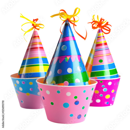 Colorful Party Hats for Celebrations with Transparent Background