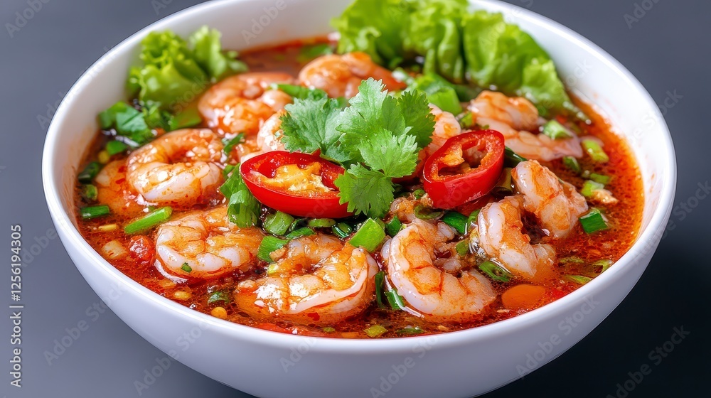 Spicy Shrimp Dish With Chili And Cilantro Garnish Spicy Shrimp Dish With Chili And Cilantro Garnish