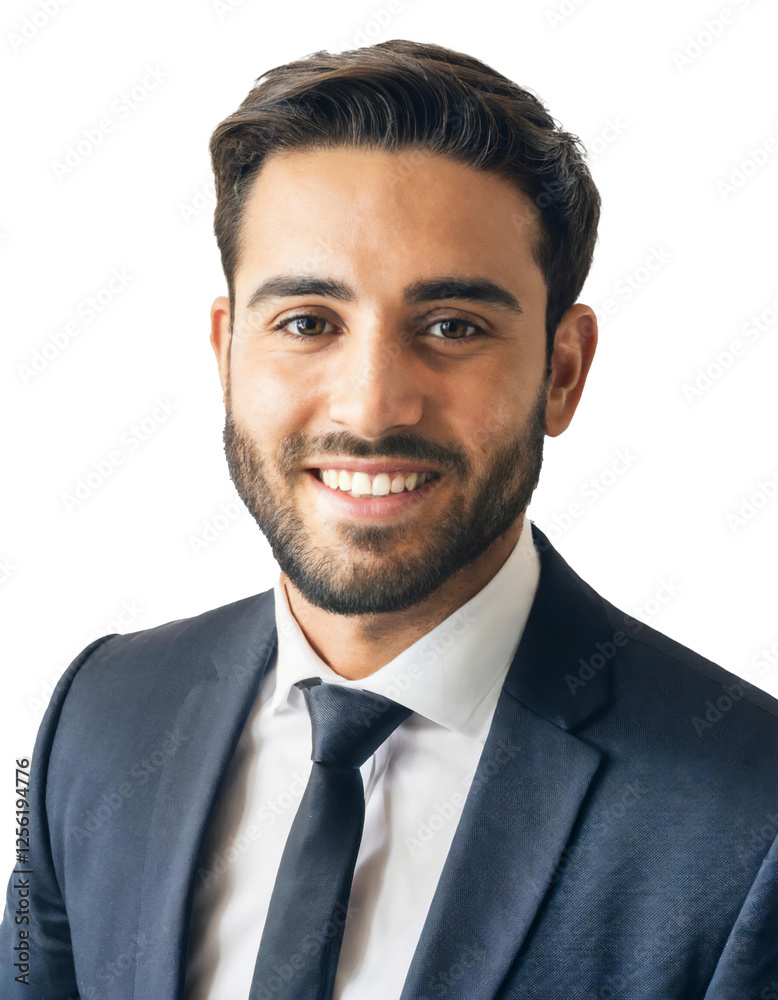 Portrait of only one Man. White Background.