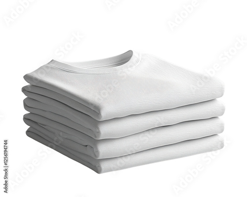 Folded white t shirts stacked neatly, showcasing clean and minimalistic style. Perfect for casual wear or layering