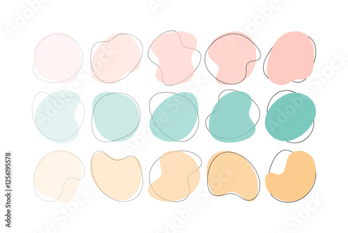 Liquid blob shapes, pastel vector organic random forms, fluid silhouette, simple smooth ink stain. Abstract figures from from transparent to bright color. Highlight for social media stories