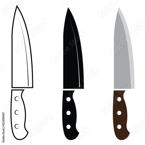 Knives icon, vector set. Kitchen knife icon vector set design. Silhouette of kitchen knives, chef knife. Vector illustration.
