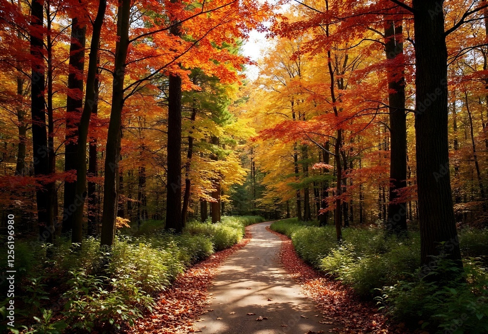 Obraz premium dense forest path at autumn - Generative AI