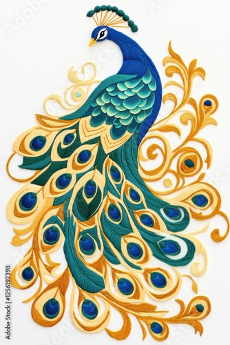 Wallpaper Mural Elegant peacock embroidery showcasing vibrant thread colors and a symmetrical design, ideal for enhancing any sweater centerpiece and adding a touch of sophistication Torontodigital.ca