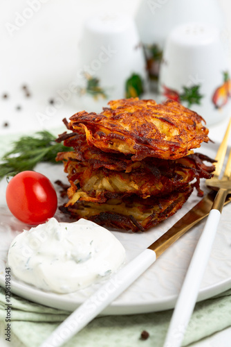 Homemade Crispy Potato Pancakes. photo