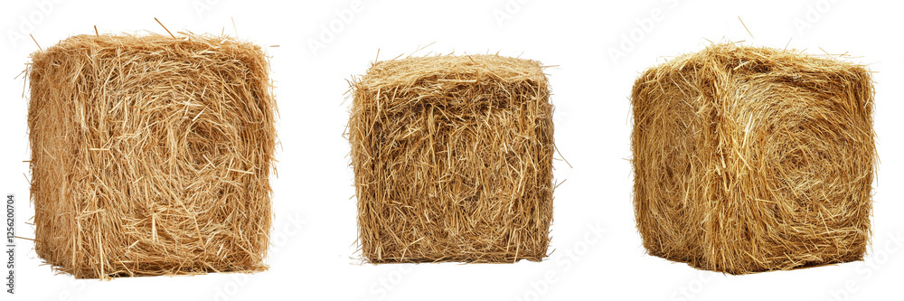 Set of A single bale of hay isolated on a pure white background, centered in the middle of the frame on transparent png background. Ai generated Set of A single bale of hay isolated on a pure white background, centered in the middle of the frame on transparent png background. Ai generated