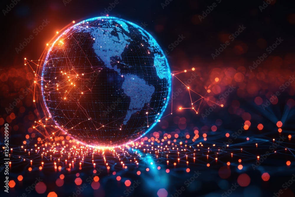 Obraz premium Blockchain-powered supply chain insights through a holographic globe digital environment high fidelity viewpoint