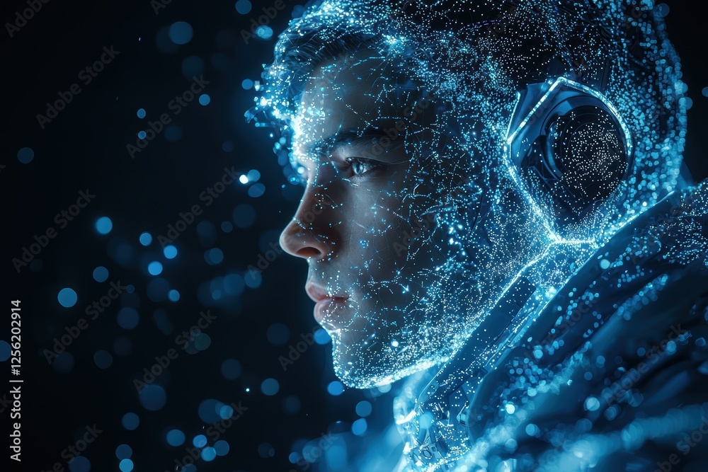 Humanoid robot illuminated by high fidelity light futuristic setting digital art sci-fi environment close-up perspective Humanoid robot illuminated by high fidelity light futuristic setting digital art sci-fi environment close-up perspective