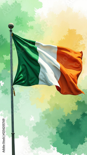 Vibrant Watercolor Irish Flag for St. Patrick's Day: Ideal for Greeting Cards, Invitations, and Promotional Materials photo