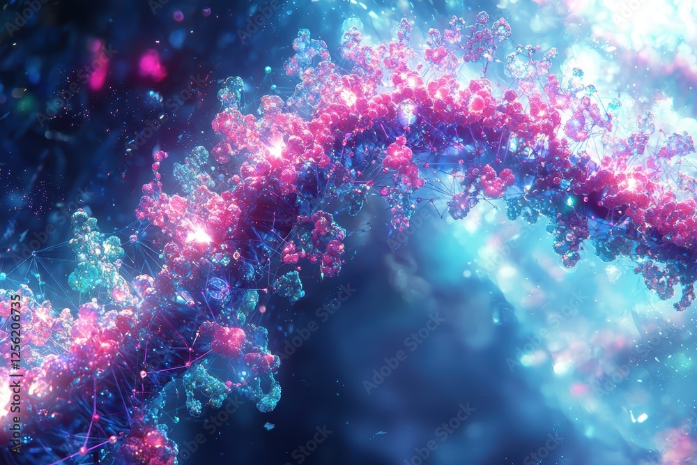 Fototapeta premium Illuminated dna structure virtual laboratory digital art abstract grids close-up view scientific innovation