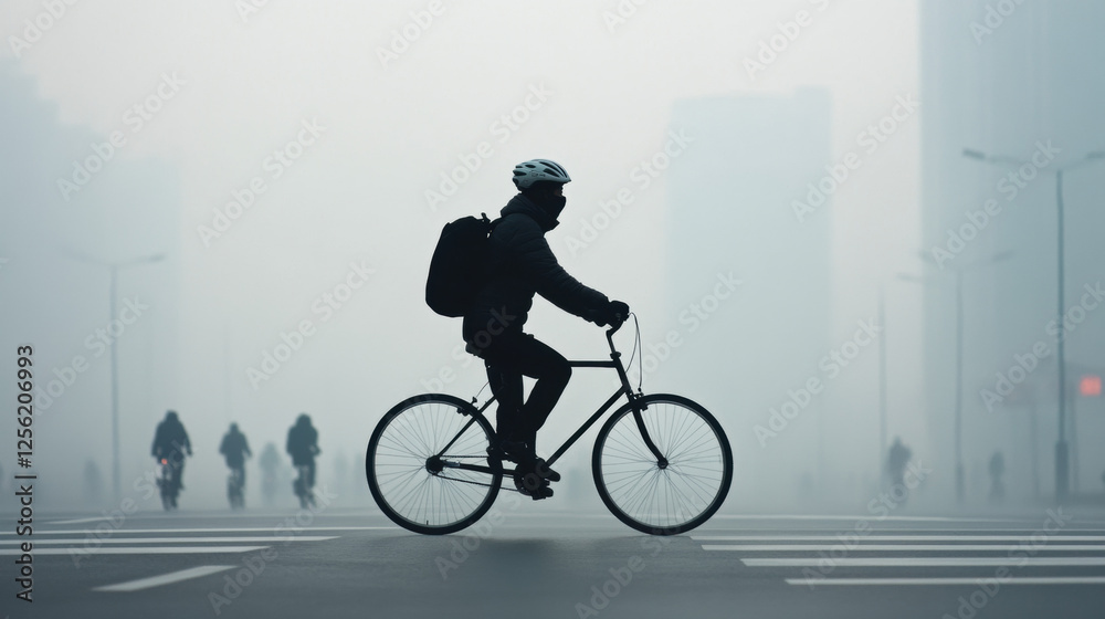 Air Pollution, A cyclist navigates an urban street, showcasing dynamic movement and city life in a high-resolution image. Air Pollution, A cyclist navigates an urban street, showcasing dynamic movement and city life in a high-resolution image.