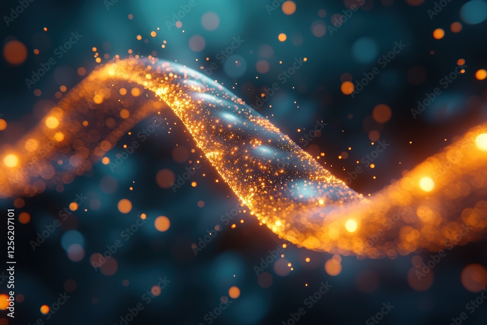 Glowing dynamic dna strand radiant light science visualization in a digital environment Glowing dynamic dna strand radiant light science visualization in a digital environment