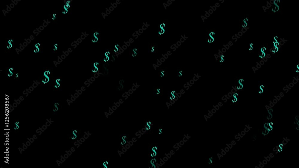 Dollar sign Flying dollar icon animation. Animated cyan color dollar background. Abstract Dollar sign currency flying animation. Finance and Economy concept background. Dollar sign Flying dollar icon animation. Animated cyan color dollar background. Abstract Dollar sign currency flying animation. Finance and Economy concept background.
