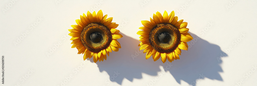 Fototapeta premium Sunflower heads displaying vibrant colors and soft shadows on a bright background