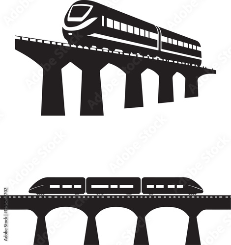 Silhouette of a Modern high speed train Cross the Bridge