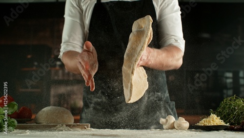 Wallpaper Mural Freeze Motion of Chef Making Yeast Dough . Closeup of Bread or Pizza Dough Preparation Torontodigital.ca