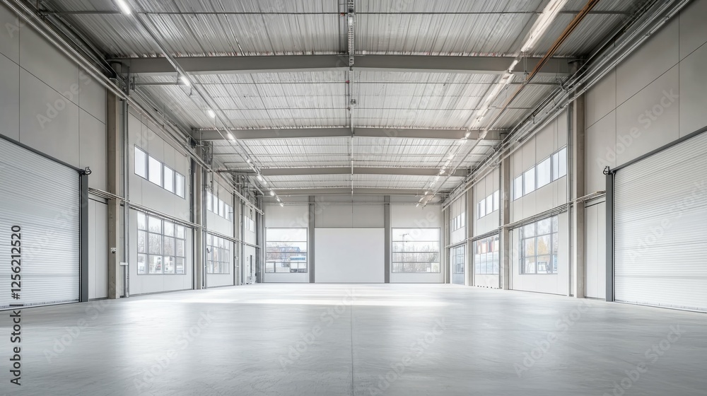 Obraz premium Modern and Spacious Industrial Warehouse Interior with Natural Light