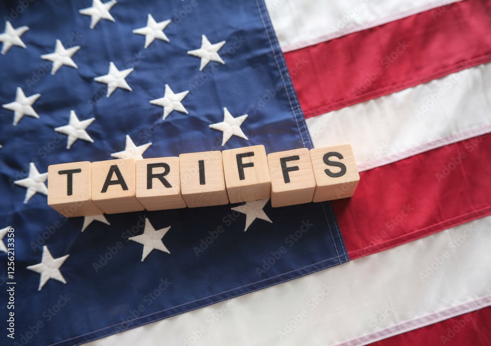 Fototapeta premium Import Trade Tariffs increase concept with United States of America Flag. Trade wars 