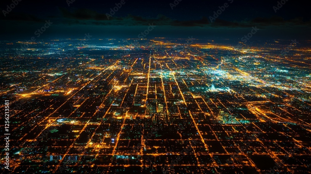 Aerial Night View of Urban Cityscape Illuminated by City Lights Aerial Night View of Urban Cityscape Illuminated by City Lights