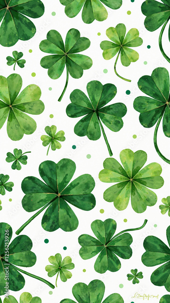 Watercolor St. Patrick's Day Clover Pattern: Versatile Design for Festive Products and Marketing Materials Watercolor St. Patrick's Day Clover Pattern: Versatile Design for Festive Products and Marketing Materials