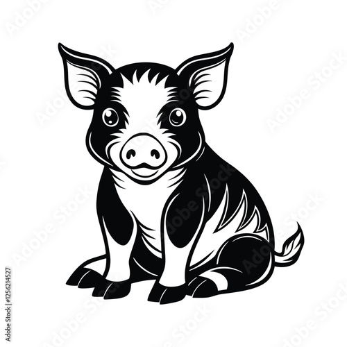a vector silhouette of adorable cute piglet.