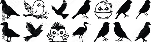 Bird silhouettes set, animal pack of vector silhouette design, isolated background