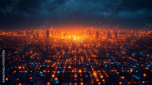 Cityscape at Night: A Glowing Metropolis Under a Dark Sky, Illuminated by Countless Lights, Creating a Stunning and Futuristic Urban Landscape.