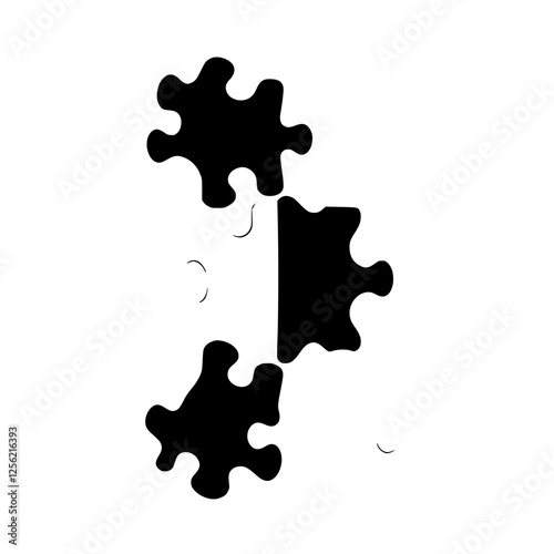 Interlocked jigsaw pieces with black and white shapes, set against a white background, creating a visual puzzle.