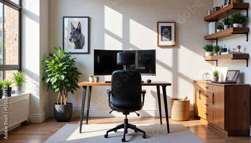 Wallpaper Mural Modern home office setup with natural light and minimalistic decor, productivity Torontodigital.ca