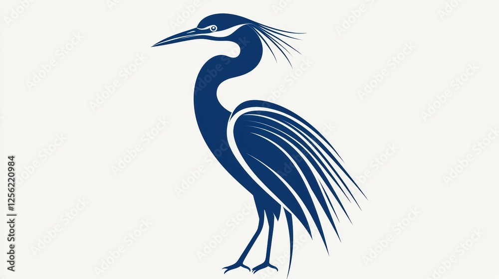 Fototapeta premium A stylized blue heron illustration with elegant lines and details.