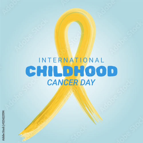 International Childhood Cancer Day. Banner on Fight against Childhood Diseases. Template with Yellow Watercolor Ribbon and Space for Text. Vector Illustration.