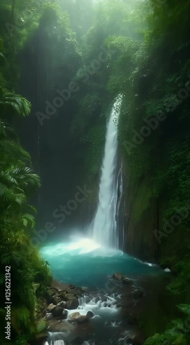 Wallpaper Mural wild long turquoise rock waterfall big forest stream nature mountain fall 4k majestic jungle flowing environment daytime amazing view water tropical spray top ecology no idylli video green beautiful Torontodigital.ca