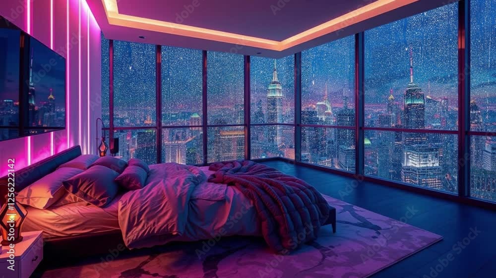 Luxury Penthouse at Night | Rain on Window & Deep Sleep Ambience
