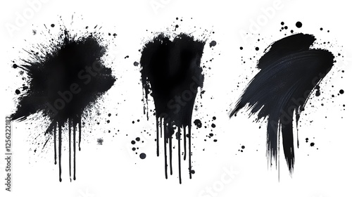 Black ink and watercolor black smear isolated on a clean white background for artistic design projects photo