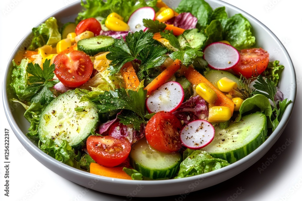 Fresh garden salad with crunchy vegetables and herbs celebrating national salad month Fresh garden salad with crunchy vegetables and herbs celebrating national salad month
