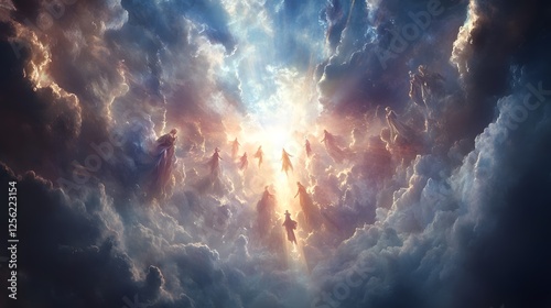 A Grand Myriad of Celestial Beings Ascending into the Light of Apotheosis: A Vision of Ultimate Transcendence and Spiritual Elevation