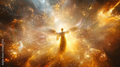 A Dynamic Celebration of Apotheosis: An Angelic Host Honoring the Ascent of a Soul into Divine Realms photo