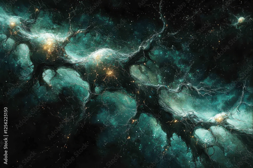 Obraz premium Futuristic abstract design of digital and organic elements cosmic space digital art sci-fi environment immersive viewpoint high fidelity concept